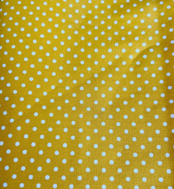 Stoffverkauf Baumwollpopeline gelb mit weißen Punkten Meterware