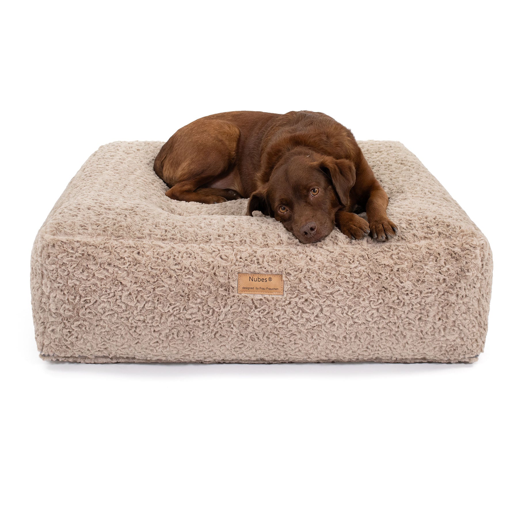 Frau Frauchen orthopädisches Hundebett Nubes® Curly Sand für Hunde und Haustiere
