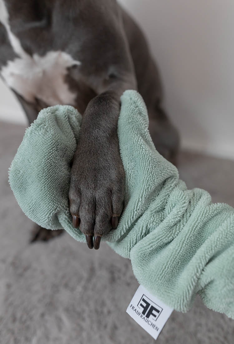 Ein grüner Waschhandschuh von Frau Frauchen