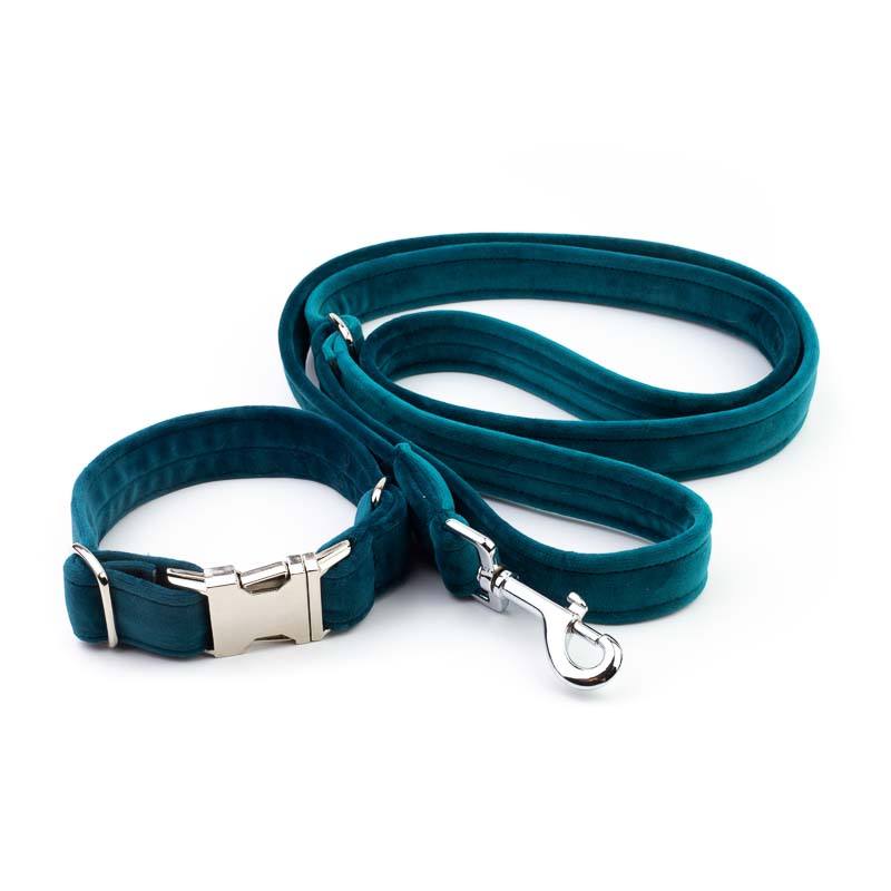 Frau Frauchen Leine Sametti Petrol für Hunde und Haustiere