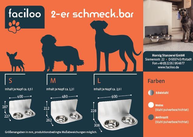 Frau Frauchen schmeck.bar mit 2 Näpfen - Edelstahl für Hunde und Haustiere