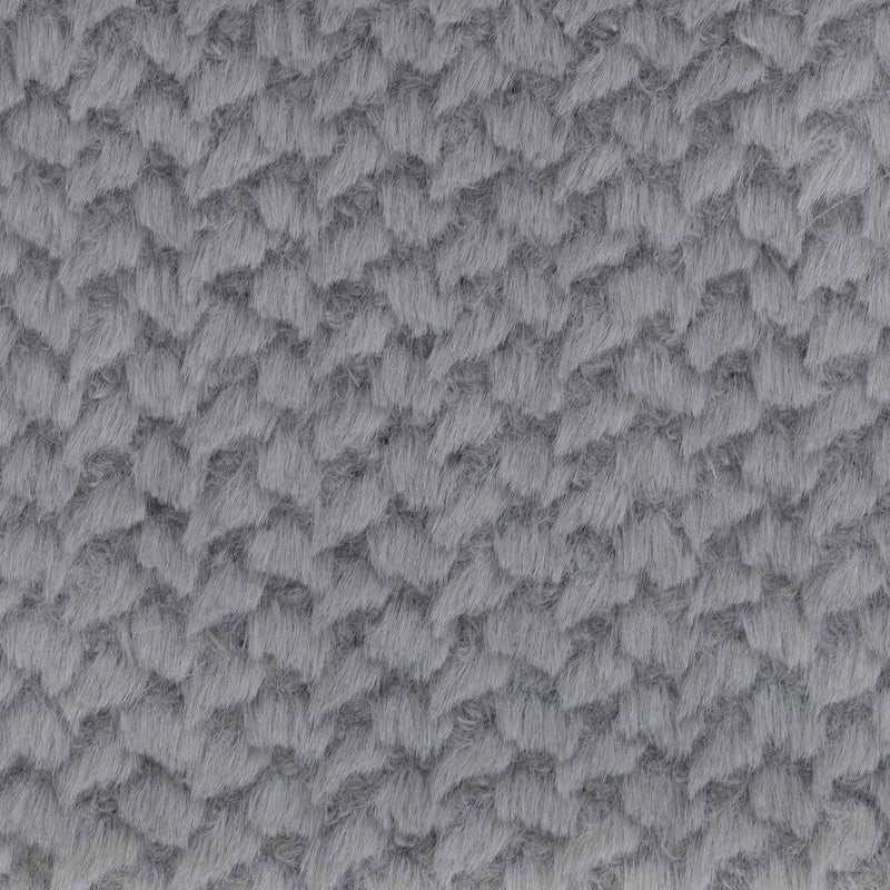 Eine Stoffprobe von der Manufaktur für Hunde. Das Stoffmuster hat die Farbe Dots Grey