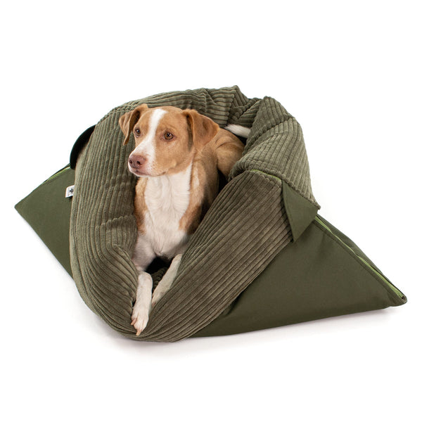 Frau Frauchen Hundeschlafsack Snoreback Ivy und Cord Pistacchio für Hunde und Haustiere