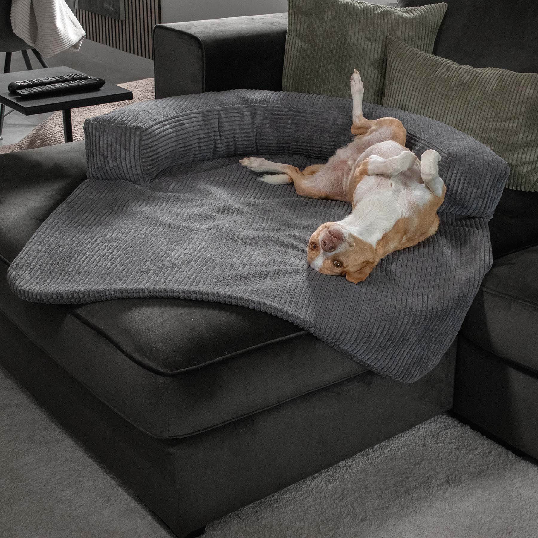 Frau Frauchen Sofaschutz Lounge Liner Cord Grigio für Hunde und Haustiere