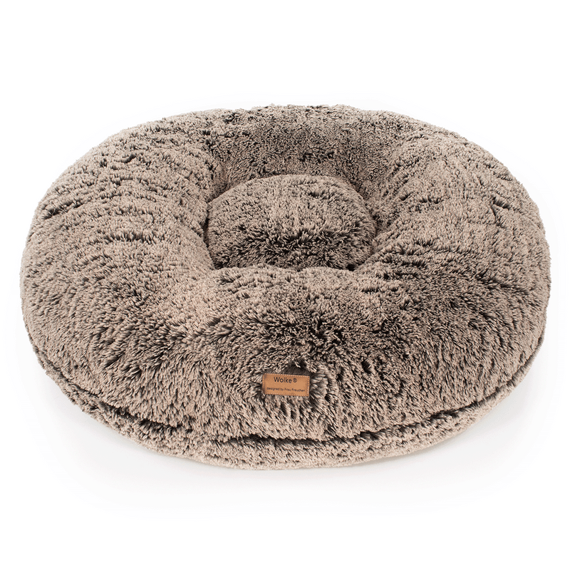 Ein Wechselbezug für ein orthopädisches Hundebett von Frau Frauchen in Form der Wolke 7 mit Zottelstoff in Braun Beige